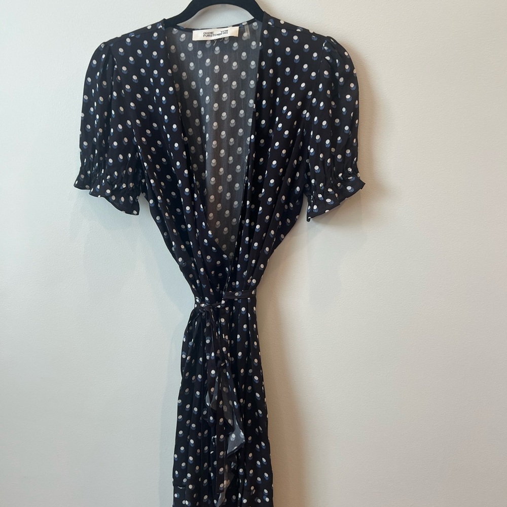DVF Black Polka Dot Wrap Dress